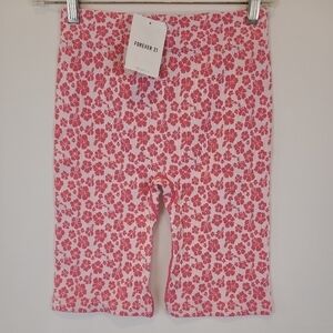Forever 21 NEW NWT Pink White Hibiscus Biker Shorts Sz S/M Summer Women Juniors